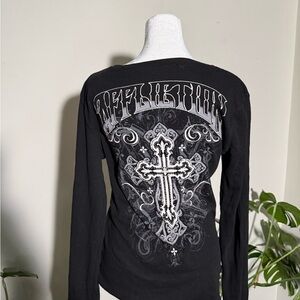 Affliction Black Long Sleeve Tee with Silver Graphic